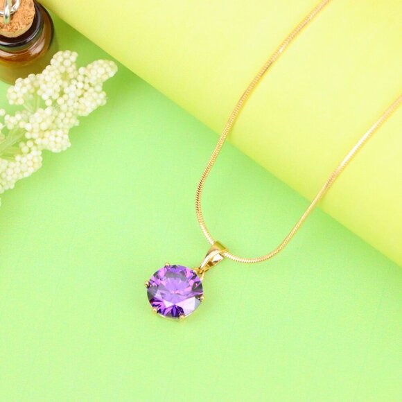 "Rose Gold Pendant with Purple Solitaire Round Stone, XPPT1257 - Picture 11 of 12